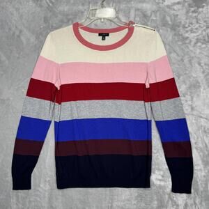 Talbots Sweater Womens MP Multicolor Stripe Cotton Rayon Crewneck Shoulder Zip